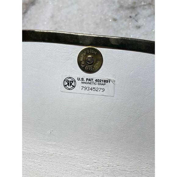 Vintage TF Tiger Metallic Purse Clutch White & Gold Art Deco Shoulder Chain - Picture 4 of 11